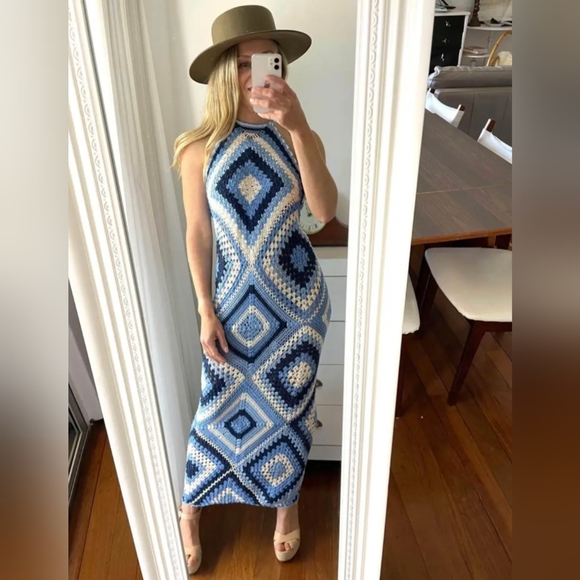 Chasing Unicorns Dresses & Skirts - Chasing Unicorns Peacekeeper Crochet Midi Dress Blue NWOT S